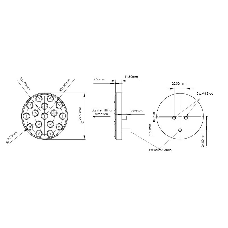 Feu de pluie LED rond Cartek FIA 8874-2019 | CK-LRS-16CM - CK-LRS-16CM - CK-LRS-16CM