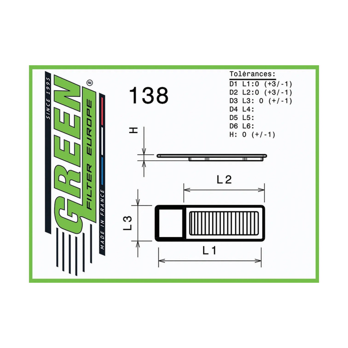 Origineel vervangingsluchtfilter GREEN FILTER Honda Jazz - GR-P960136 - P960136 - 3661768449011