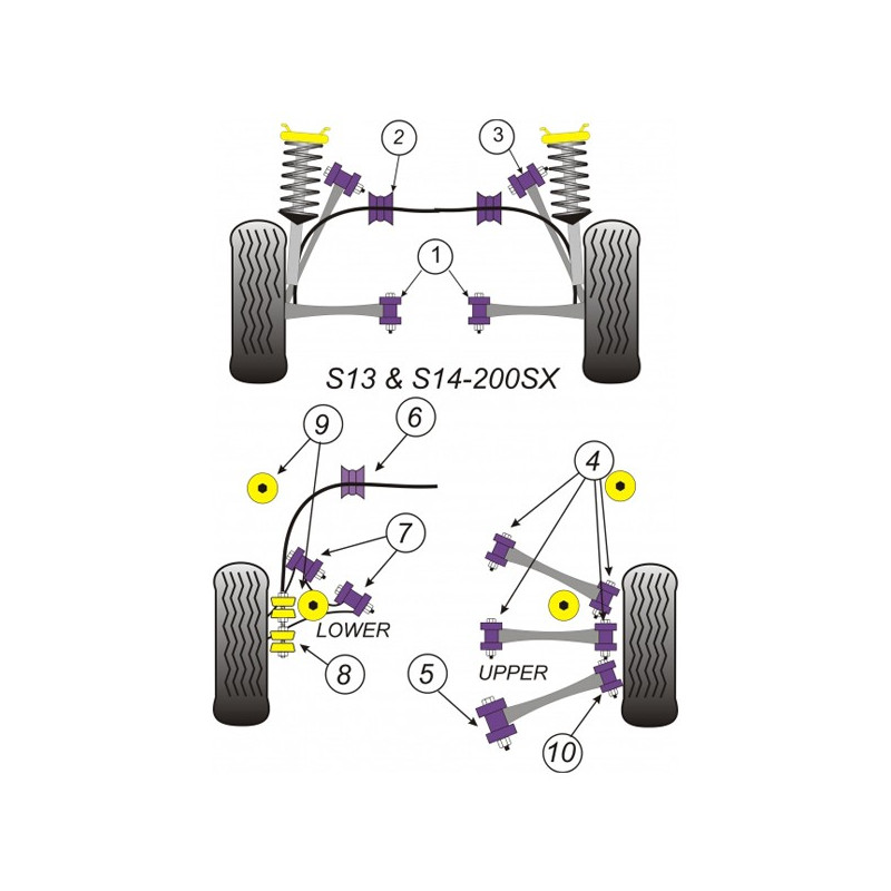 Silentblocuri Powerflex Road Train pentru spate, cu inserție pentru Nissan 200SX (4 bucăți) - PF-R46215-4 - PFR46-215 - 5055676506078