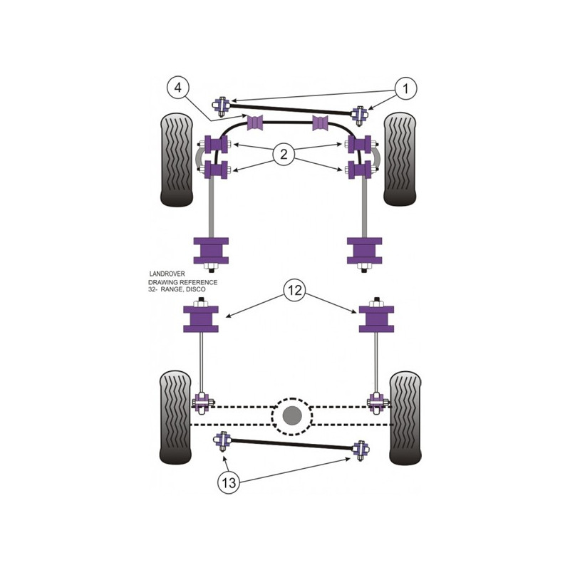 Silentbloc Powerflex pentru brațul spate Range Rover P38 (2 bucăți) - PF-R32312-2 - PFR32-312 - 5055676504647