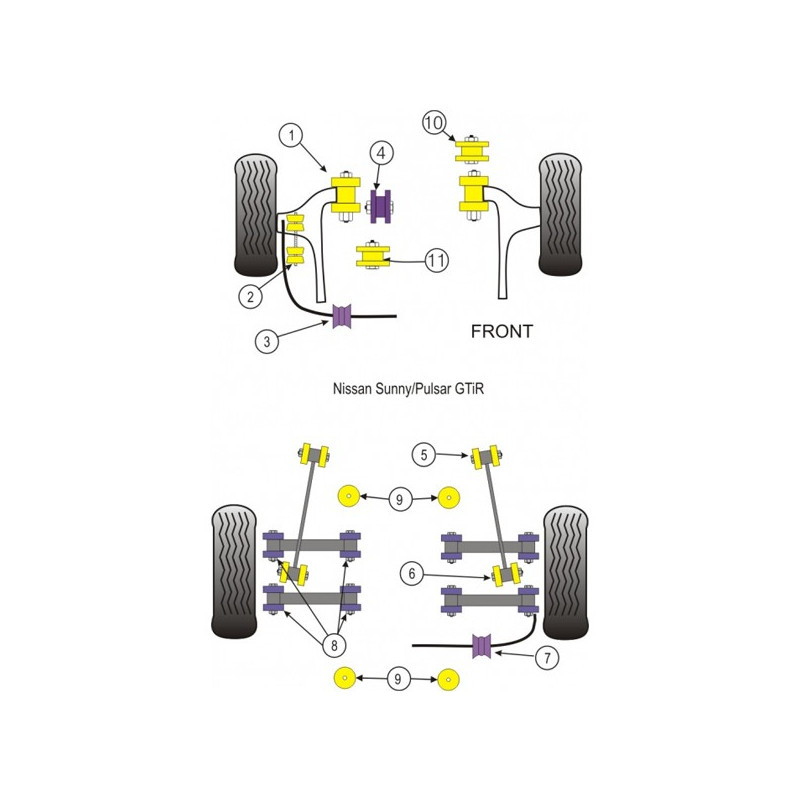 Silentbloc Powerflex pentru brațul spate din față al modelului Sunny GTiR (2 bucăți) - PF-R46105-2 - PFR46-105 - 5055676505859
