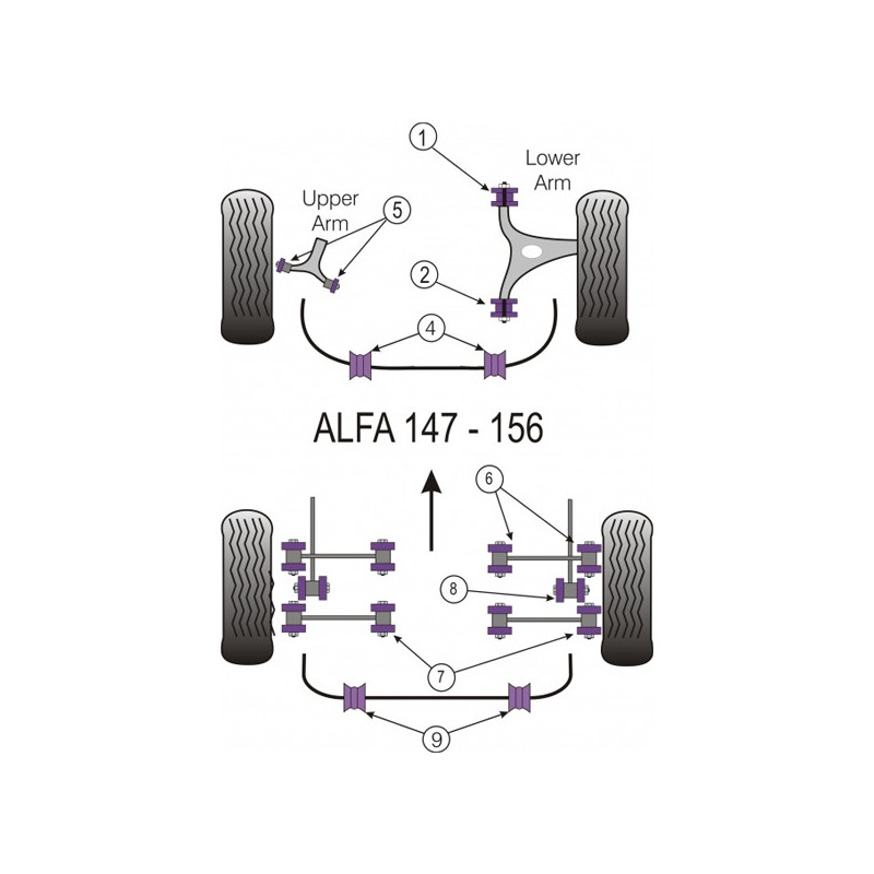 Silentbloc Powerflex pentru trenul spate Alfa Romeo 147 / 156 / GT (2 bucăți) - PF-R01818-2 - PFR1-818 - 5055676500410