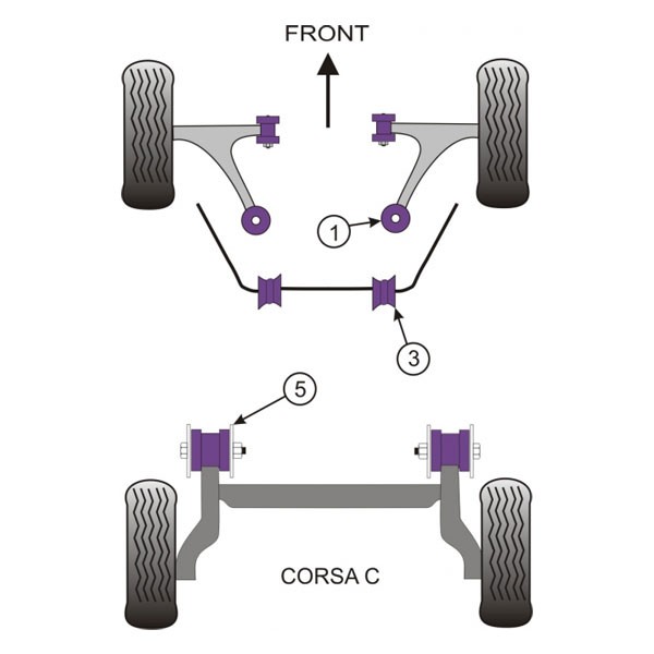 Silentbloc Powerflex pentru triunghiul din spate și cel din față al modelului Opel Corsa C (2 bucăți) - PF-F801001-2 - PFF80-1001 - 5055676509529
