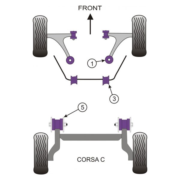 Silentbloc Powerflex pentru brațul spate Opel Corsa C (2 bucăți) - PF-R801005-2 - PFR80-1005 - 5055676509550