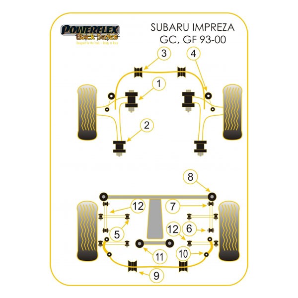 Silentbloc Powerflex negru, triunghiular, spate, pentru Subaru (2 bucăți) - PF-F69102-2N - PFF69-102BLK - 5055676508171