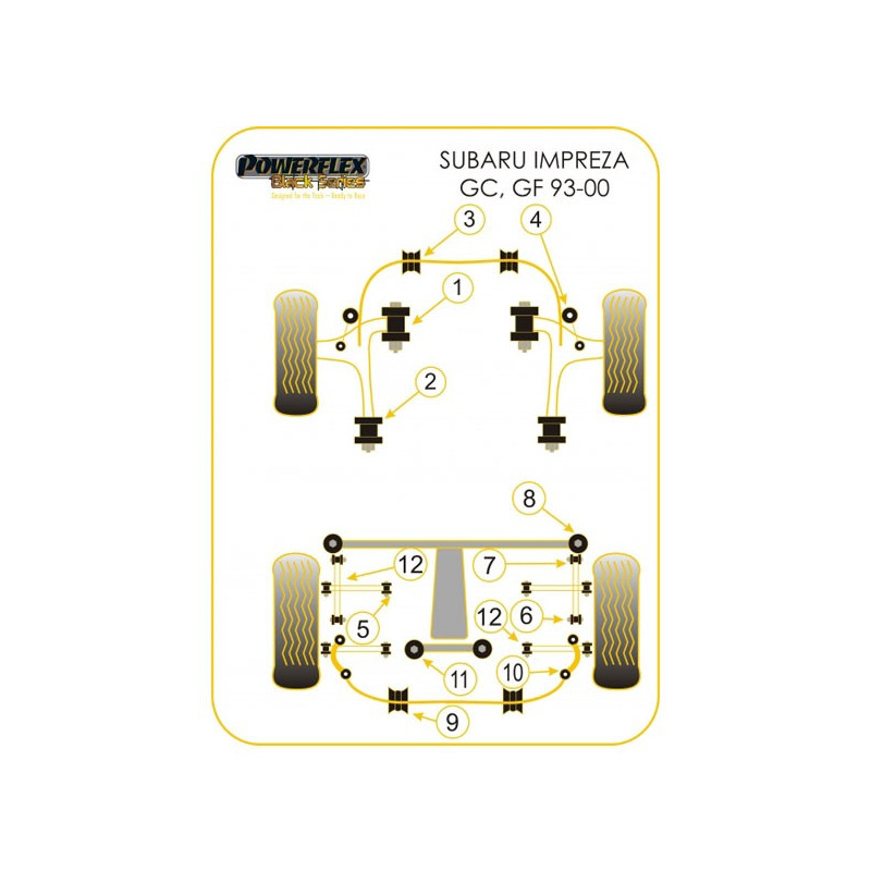 Silentbloc de legătură laterală spate Powerflex Black pentru Subaru (6 bucăți) - PF-R69110-6N - PFR69-110BLK - 5055676508232