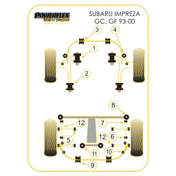 Silentbloc de legătură laterală spate Powerflex Black pentru Subaru (6 bucăți) - PF-R69110-6N - PFR69-110BLK - 5055676508232