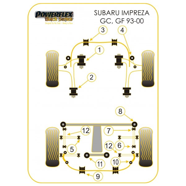 Silentbloc Powerflex Black pentru diferențialul spate Subaru Impreza 1993-2000 (2 bucăți) - PF-R69122-2N - PFR69-122BLK - 5055676508331
