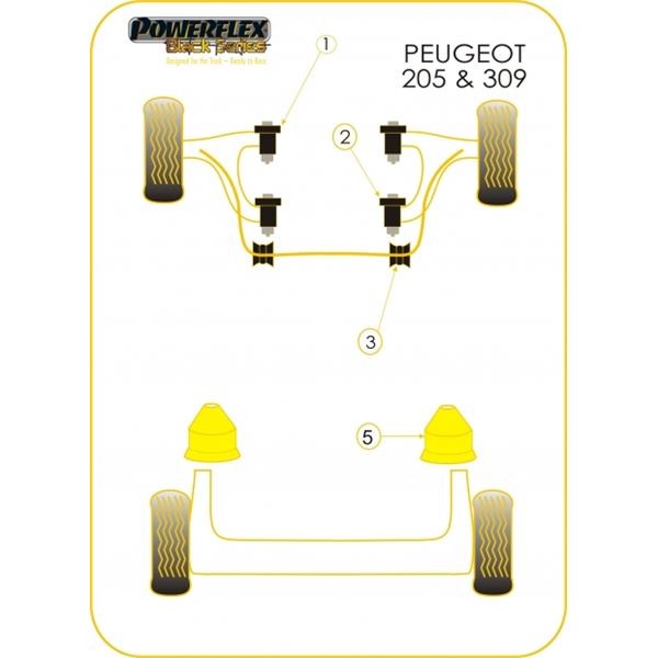 Silentbloc Powerflex negru, triunghiular, față-spate, Peugeot 205 / 309 GTI (2 bucăți) - PF-F50212-2N - PFF50-212BLK - 5055676513465