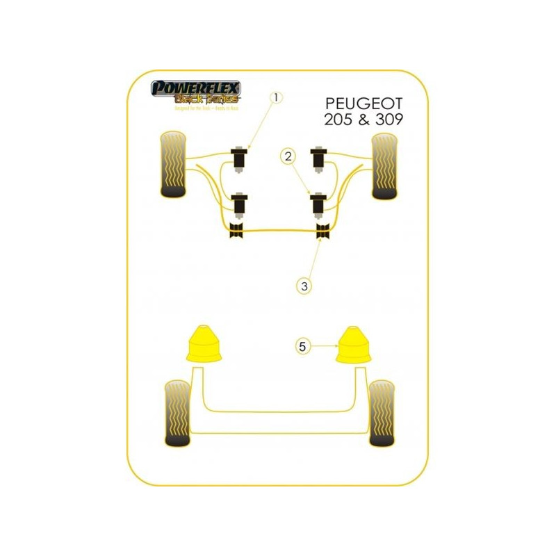 Silentbloc Powerflex Black pentru bară antiruliu de 17 mm, Peugeot 205 / 309 GTI (2 bucăți) - PF-F5021517-2N - PFF50-215-17BLK - 5055676516626