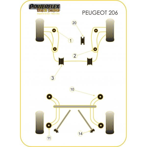 Silent-Bloc Powerflex Zwart Driehoek Avant Ant Peugeot 206 (2 Stuks) - PF-F50401-2N - PFF50-401BLK - 5055676517265