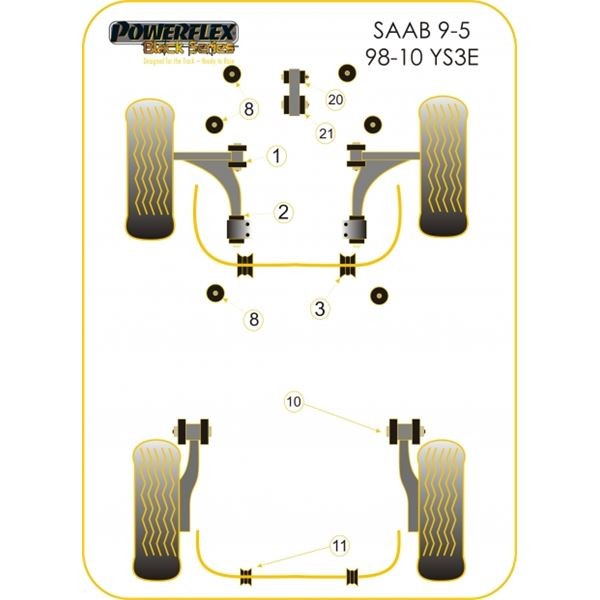 Silentbloc Powerflex Black pentru triunghiul frontal al modelului Saab 9-5 1998-2010 (2 bucăți) - PF-F66202-2N - PFF66-202BLK - 5055676513649