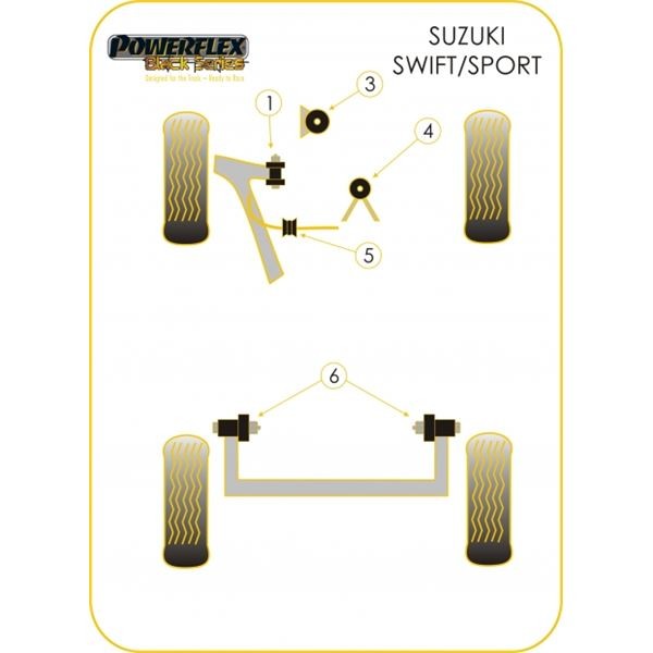 Silentbloc Powerflex Black Triangle față pentru Suzuki Swift Sport fabricat după 2007 (2 bucăți) - PF-F73301-2N - PFF73-301BLK - 5055676523624