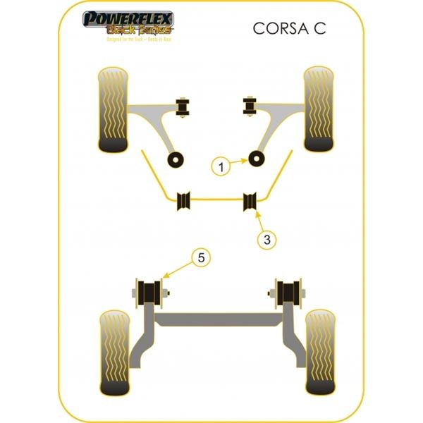 Silentbloc Powerflex negru pentru triunghiul din spate și cel din față al modelului Opel Corsa C (2 bucăți) - PF-F801001-2N - PFF80-1001BLK - 5055676516145