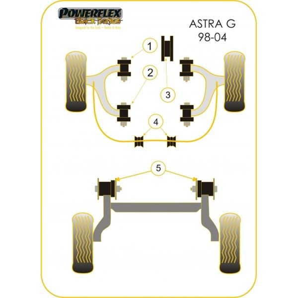 Silentbloc Powerflex negru, triunghiular, față, Opel Astra G (2 bucăți) - PF-F80801-2N - PFF80-801BLK - 5055676510075