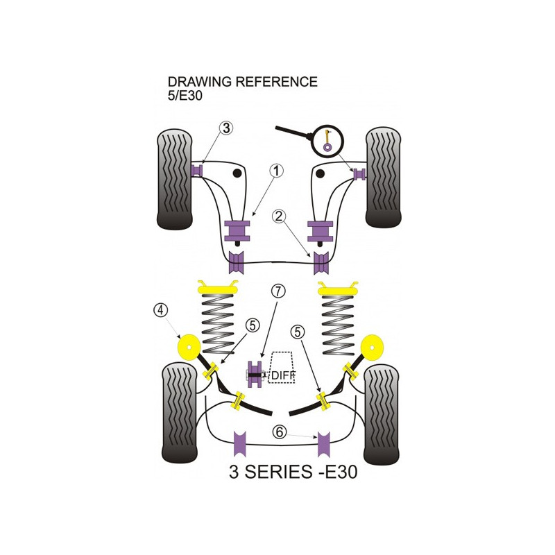 Silentbloc Powerflex pentru brațul spate exterior + interior BMW E30 (4 bucăți) - PF-R5306G-4 - PFR5-306G - 5055676525024