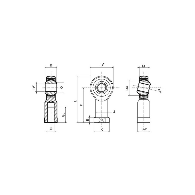 Rotulă sferică întărită Rodobal SE, tip mamă, filet stâng, 14 mm / 2 mm - RO-RFL-14SE - RFL14SE - 3661768316108