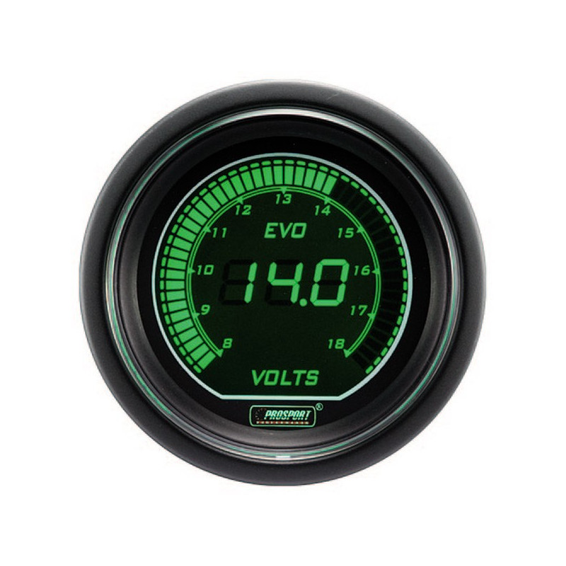 Pro-Sport Digitale Voltmeter 52mm 8 tot 18Volt Groen/Wit - CT-VO-005-V-BL - 216EVOWGVO - 3661768389232