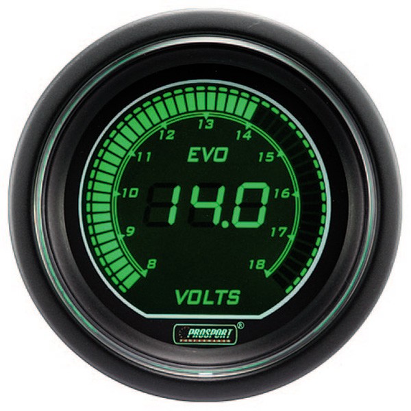 Strumento Digital Pro-Sport Voltmetro  52mm 8 a 18Volt Verde/Bianco - CT-VO-005-V-BL - 216EVOWGVO - 3661768389232