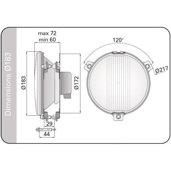 Headlight on Rod End H3 Fog Light for Light Pod 183mm - LU-622741B - 3661768291429