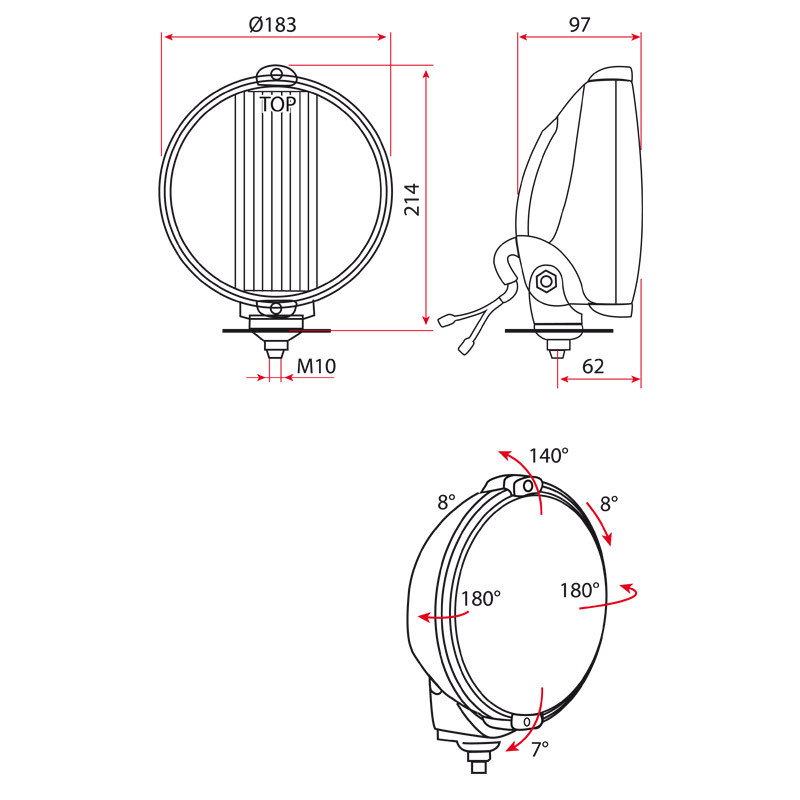 Proiector cu rază lungă de acțiune, 187 mm, negru - LU-15160 - HO2.15160.48 - 3661768603994